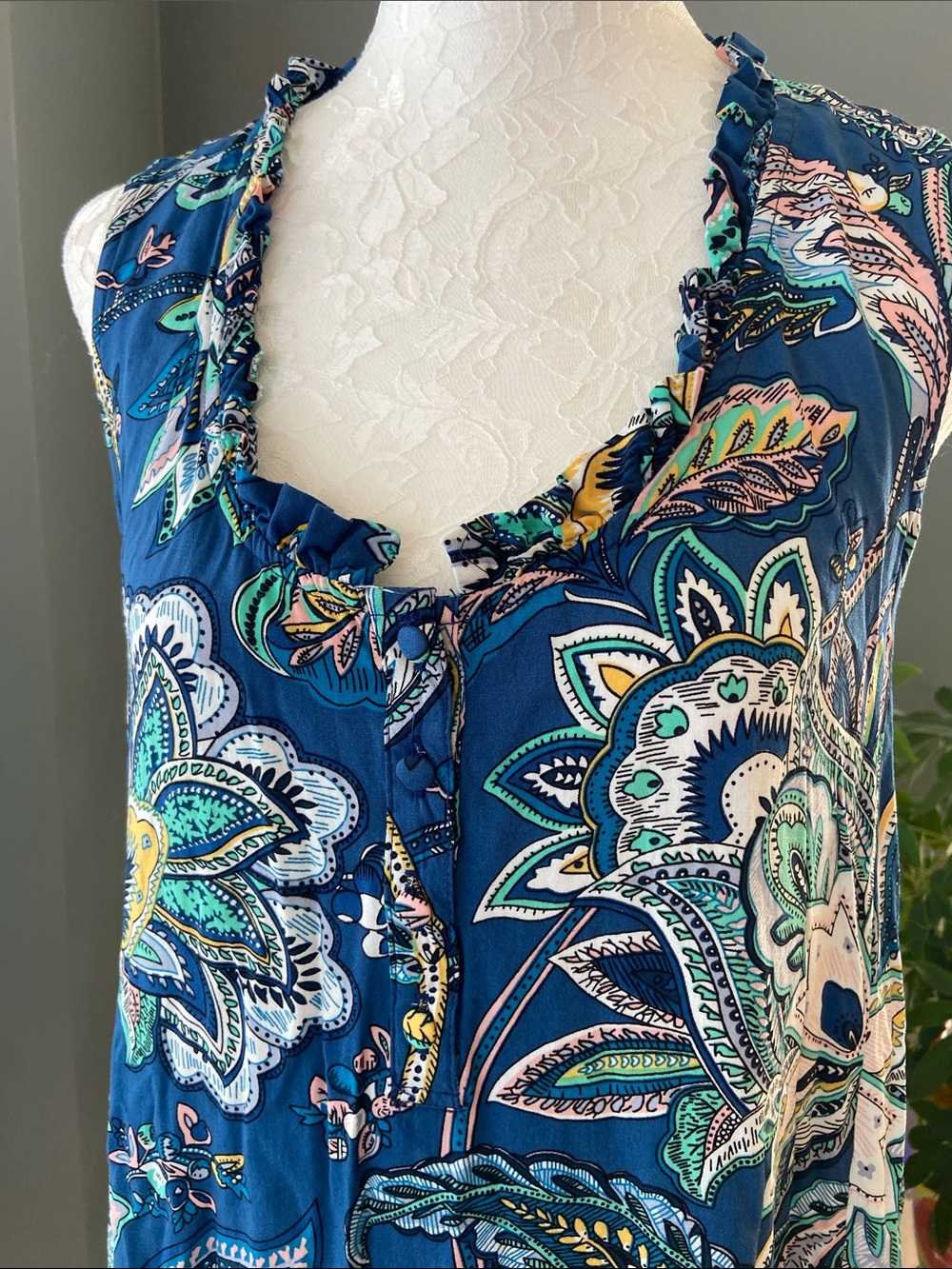 Papillon Blue Floral Tiered Swing Dress Size Large - Picture 3 of 7
